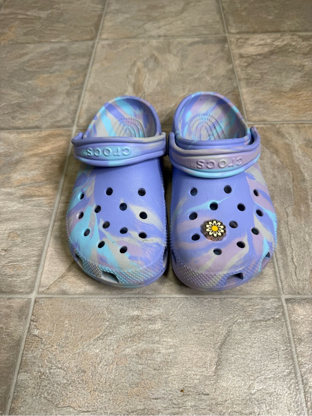 Iconic Comfort Crocs Tie Dye Blue TD Boys Shoe Size 3Y Blue Slip On Preowned